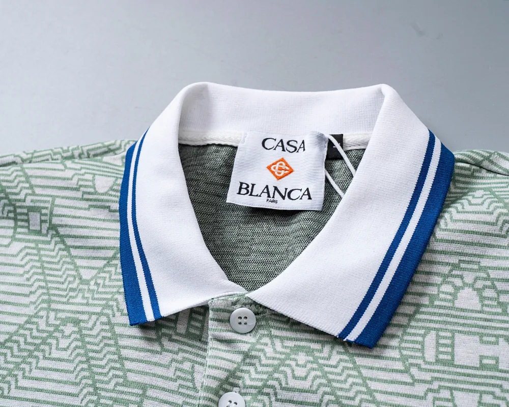 30165# 2026 spring and summer official website New Arrival lapel T-shirt, knitted jacquard fabric is handsome, the fabric is comfortable, the workmanship is rigorous, and the stitching is neat. Good upper body effect·Sizes M-3XL Light Green